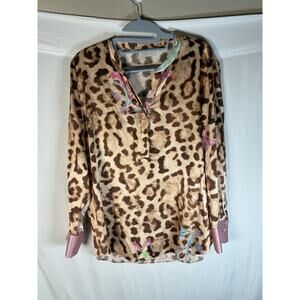 Mucho Gusto Size M Silk Blend Leopard Print Blouse Dutch Handmade Luxury Mob